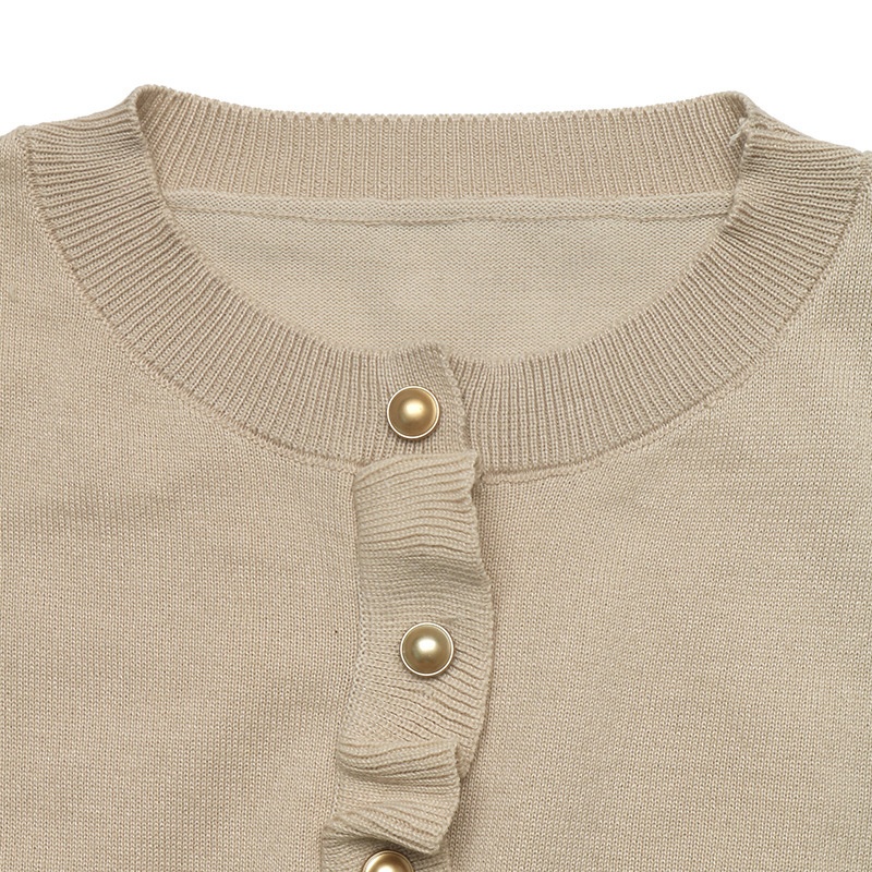 Women's Ruffle Trim Button Front Knit Cardigan
