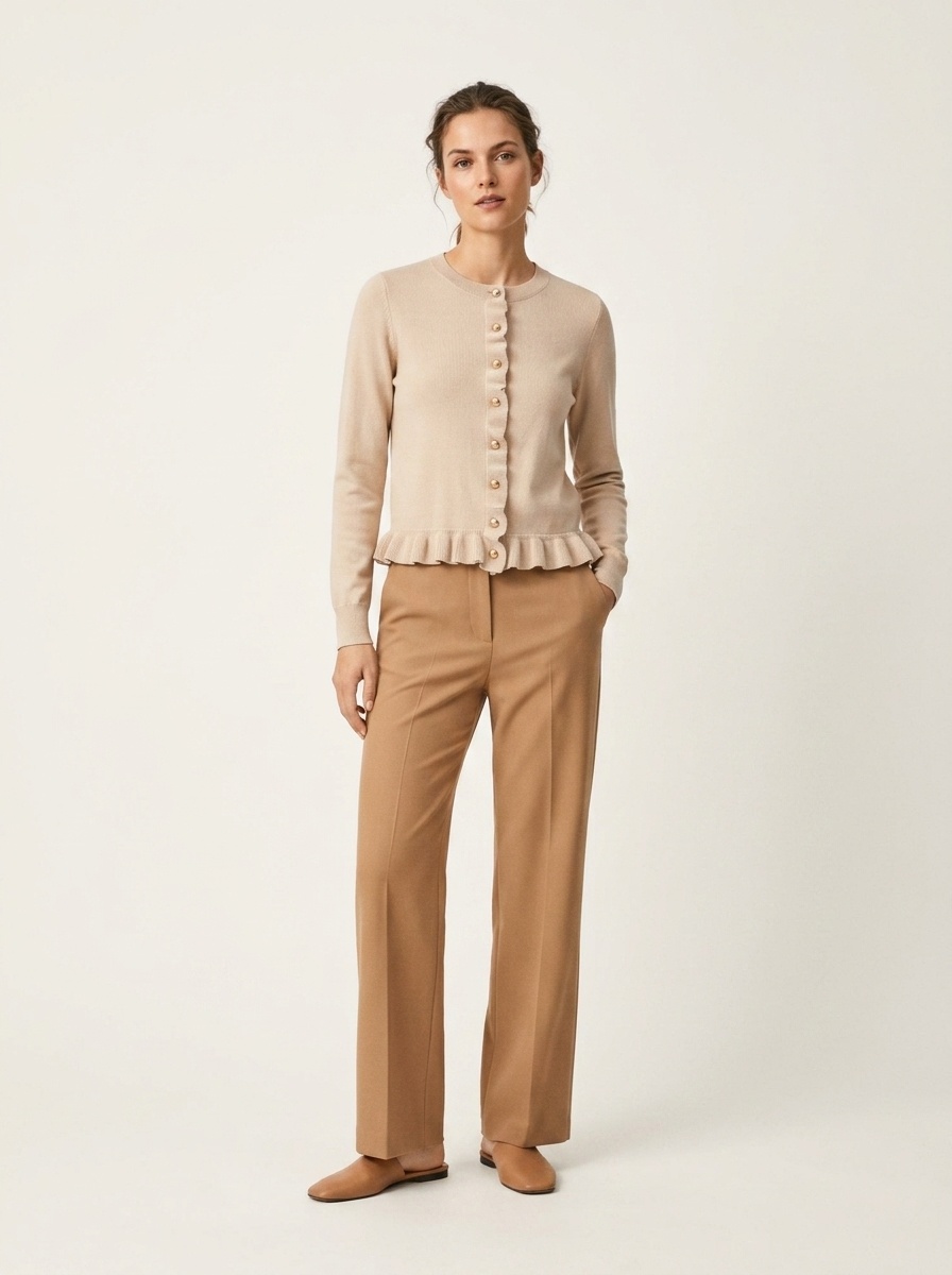 Women's Ruffle Trim Button Front Knit Cardigan