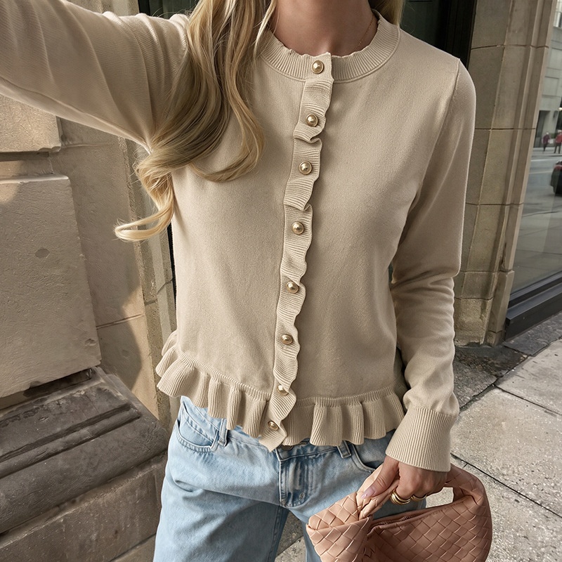 Women's Ruffle Trim Button Front Knit Cardigan