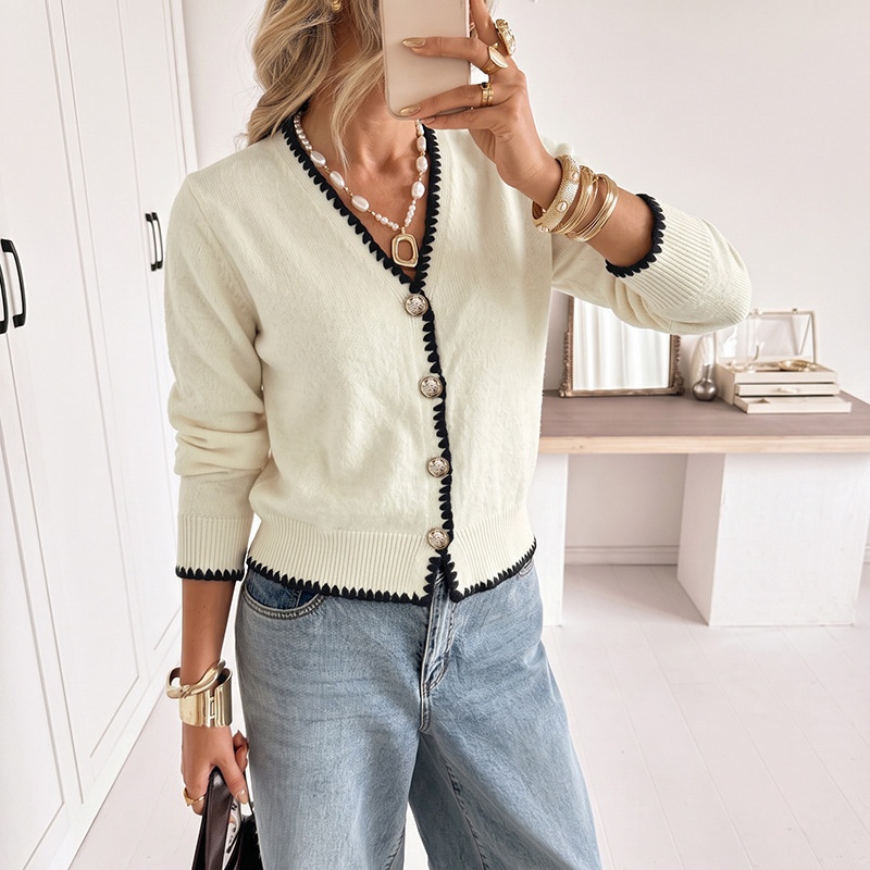Contrast Trim Knit Cardigan Sweater