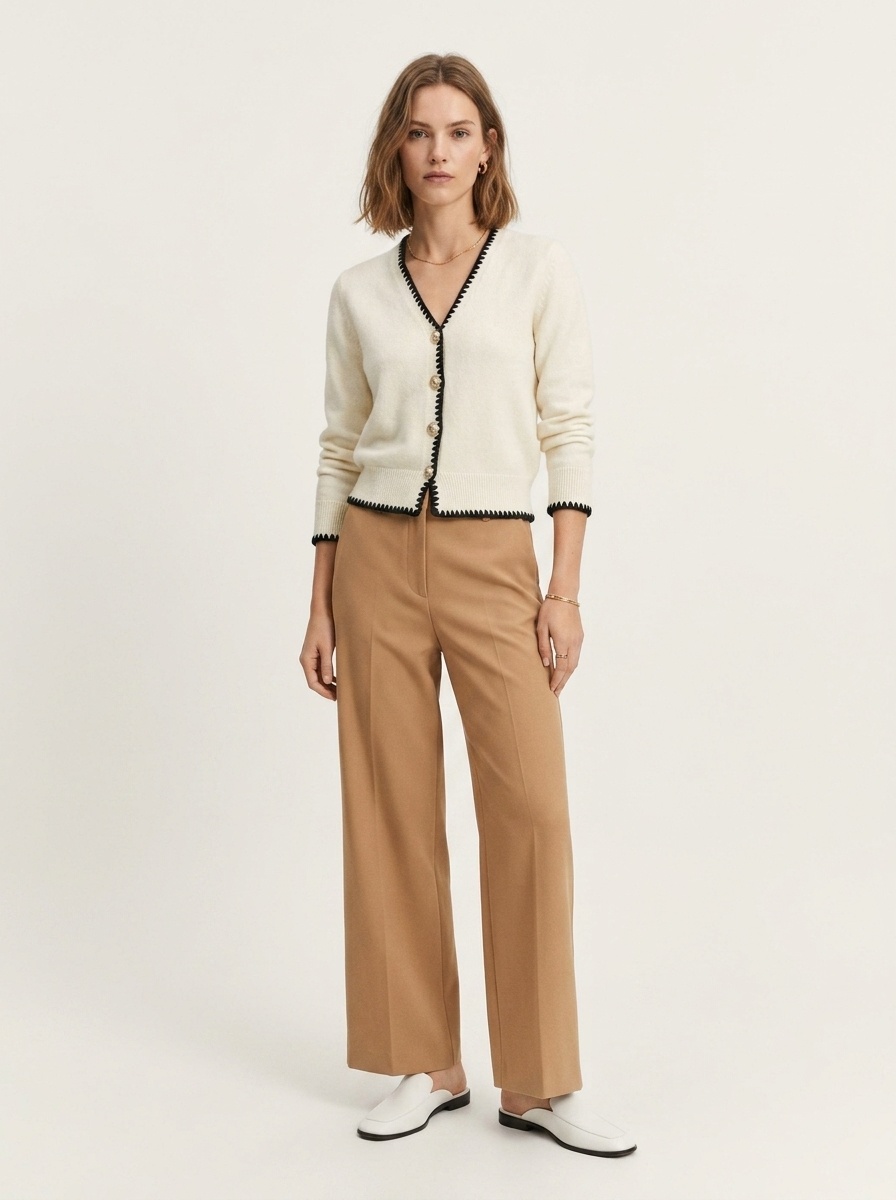 Contrast Trim Knit Cardigan Sweater