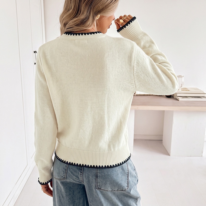 Contrast Trim Knit Cardigan Sweater