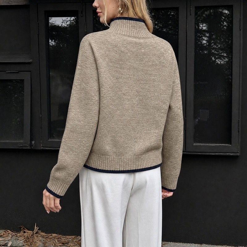 Contrast Trim Mock Neck Knit Sweater