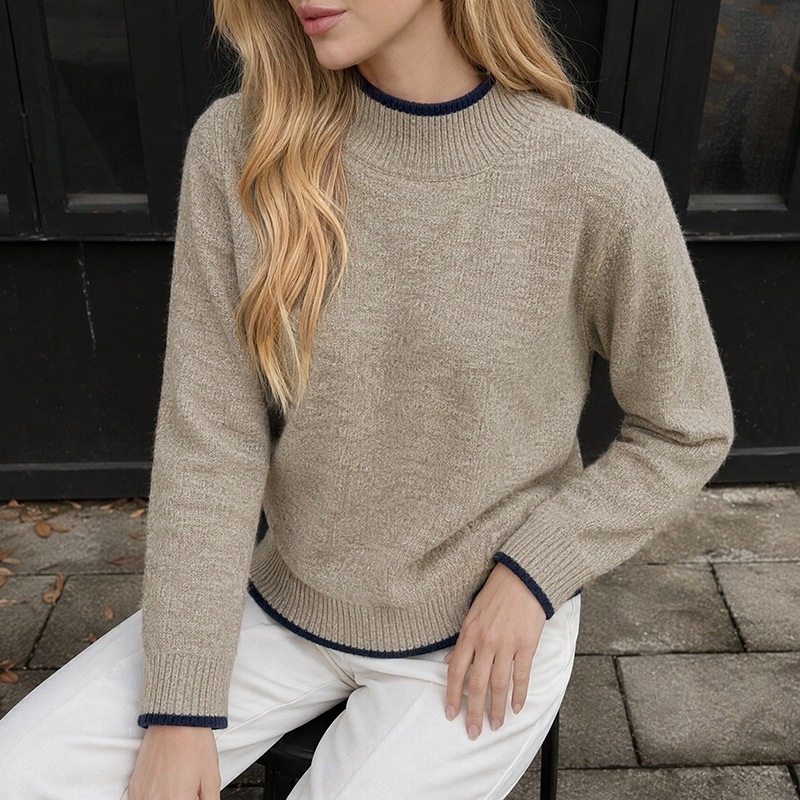 Contrast Trim Mock Neck Knit Sweater