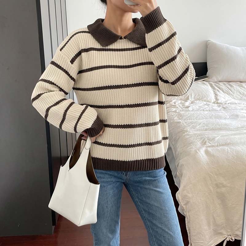 Striped Polo Collar Sweater