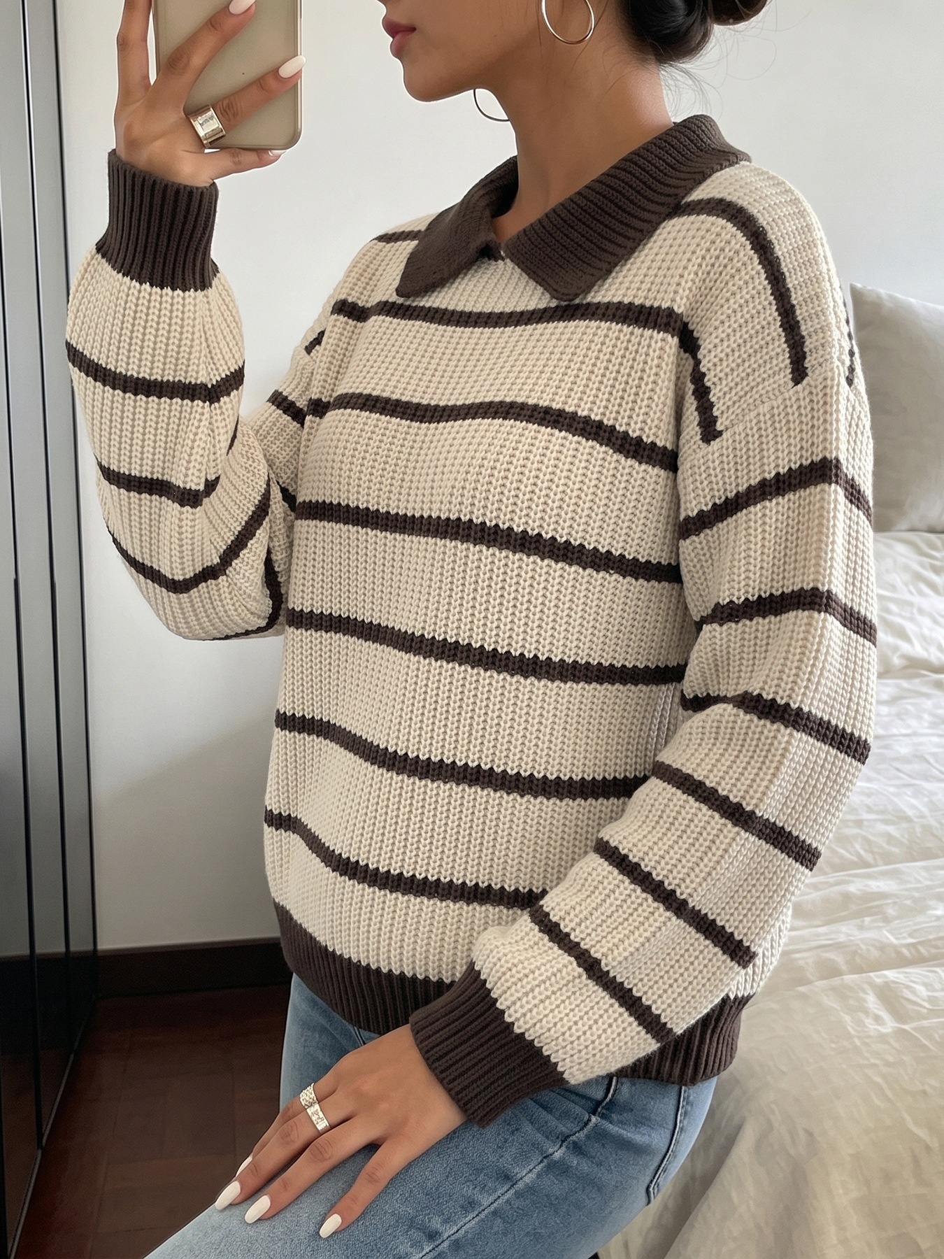 Striped Polo Collar Sweater