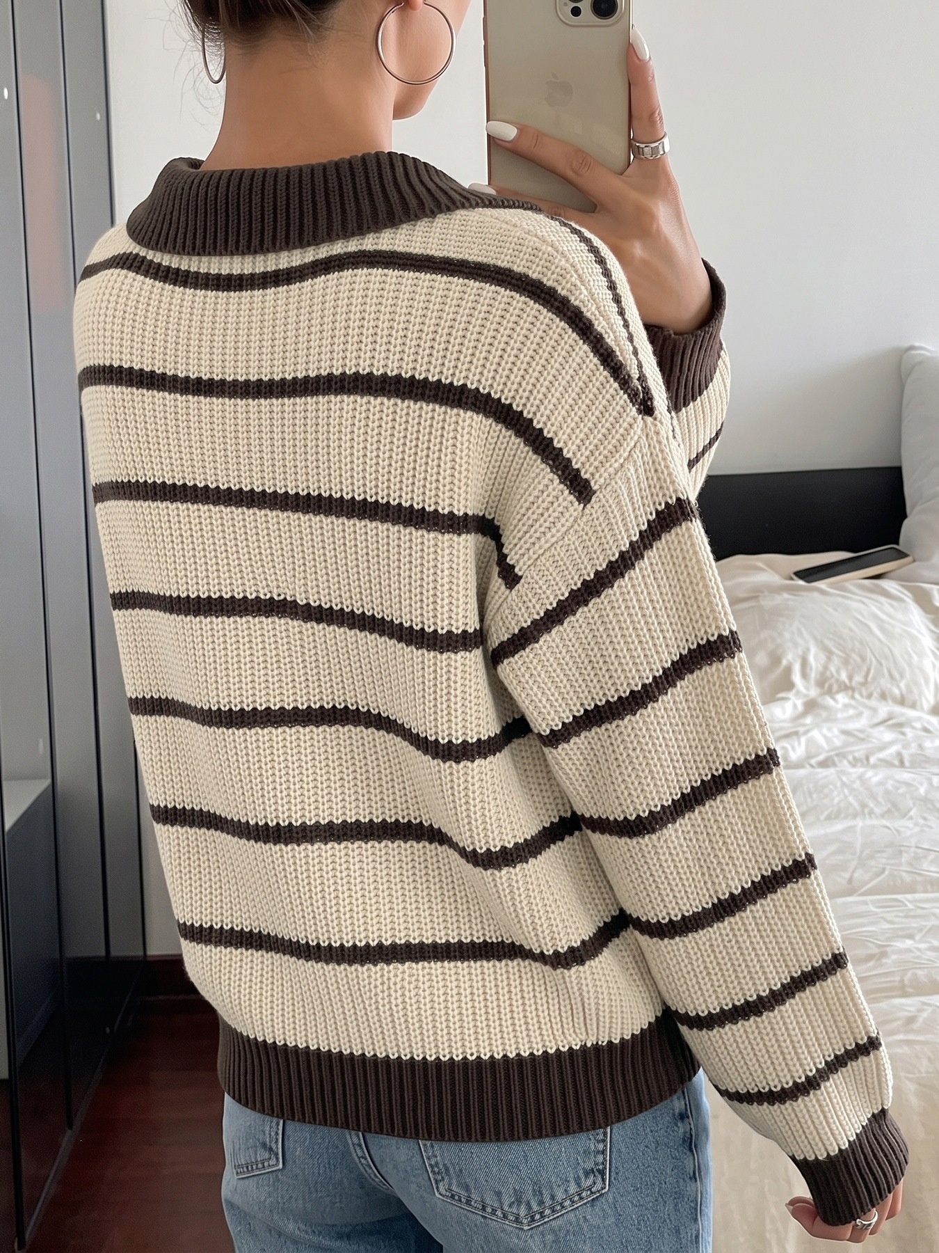 Striped Polo Collar Sweater