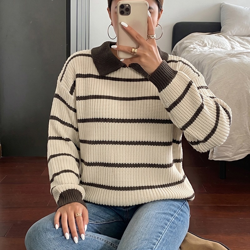 Striped Polo Collar Sweater