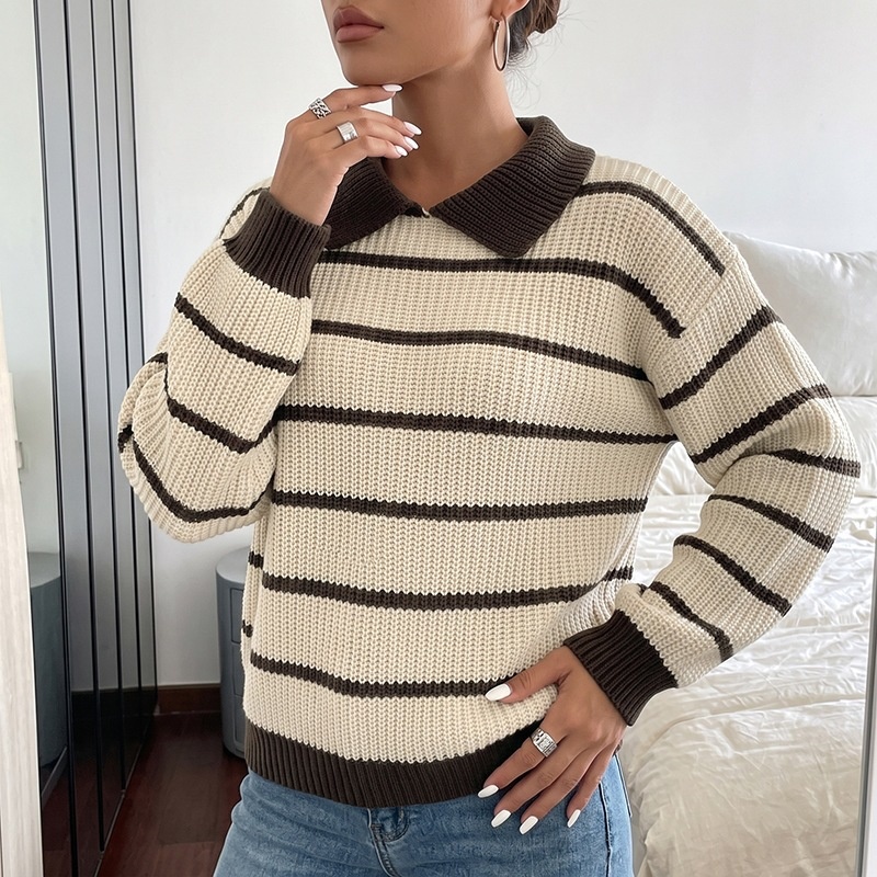 Striped Polo Collar Sweater