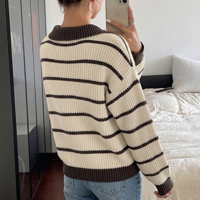 Striped Polo Collar Sweater