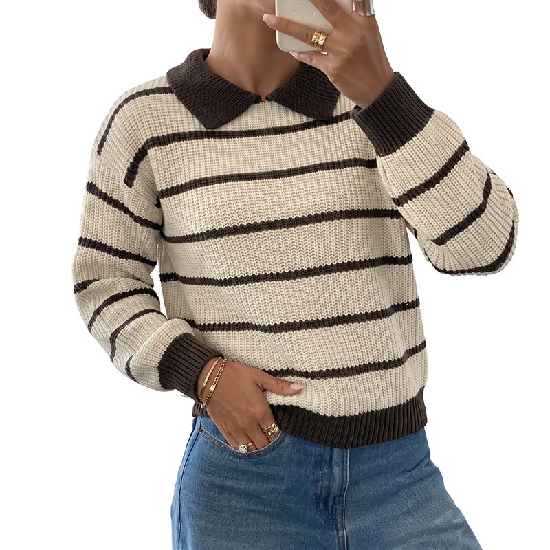 Striped Polo Collar Sweater