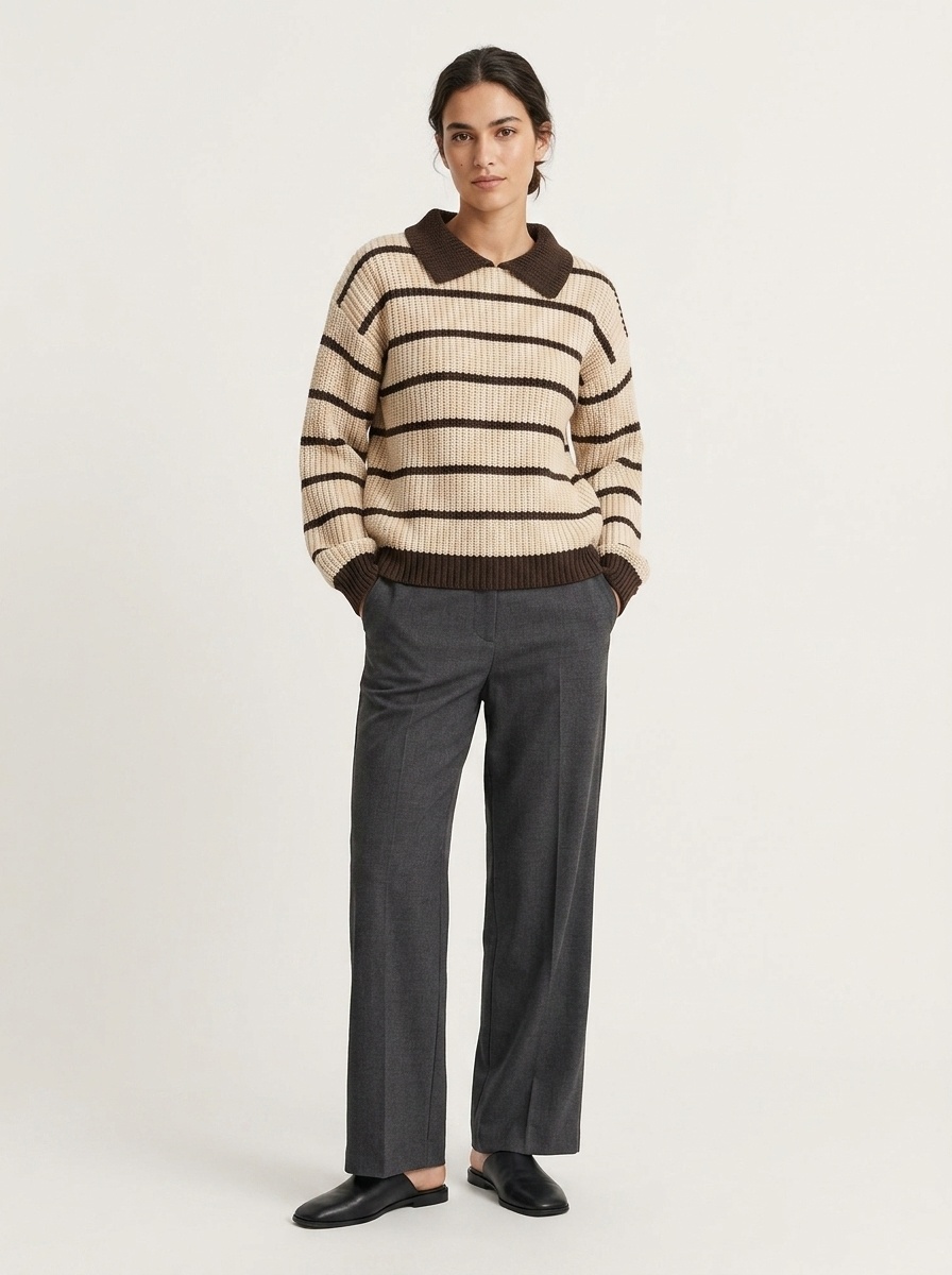 Striped Polo Collar Sweater