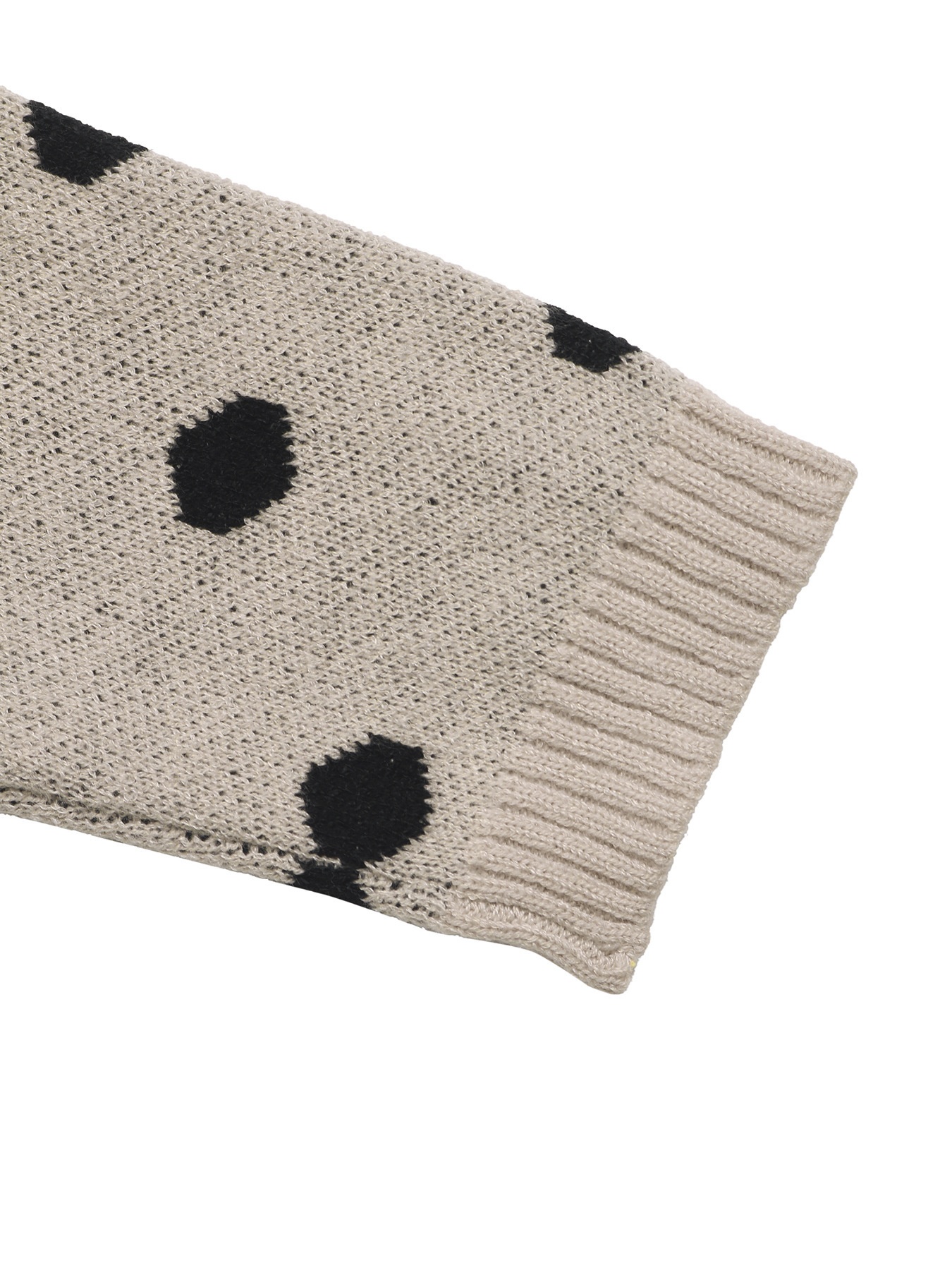 Beige Polka Dot Knit Crewneck Sweater