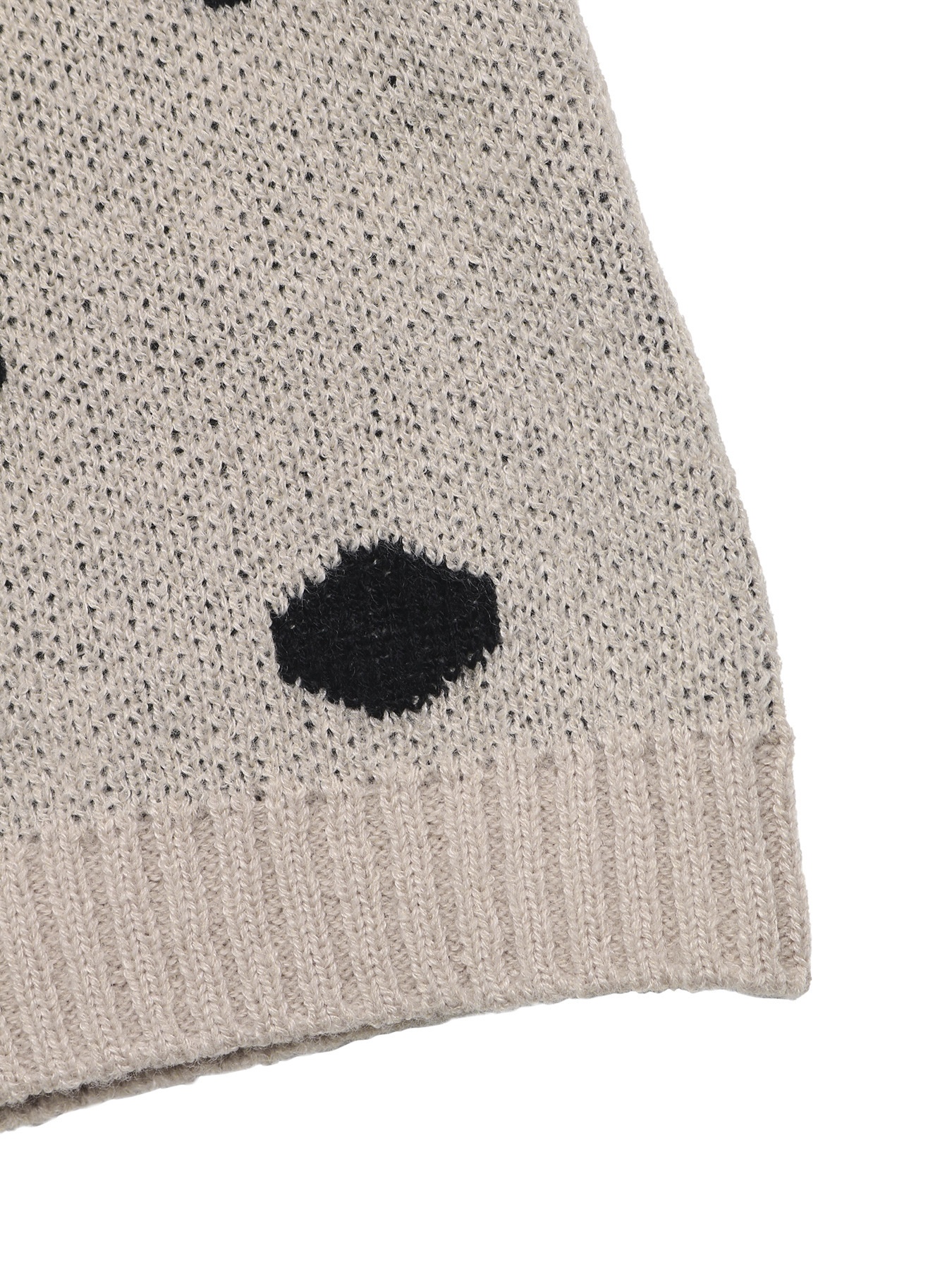 Beige Polka Dot Knit Crewneck Sweater