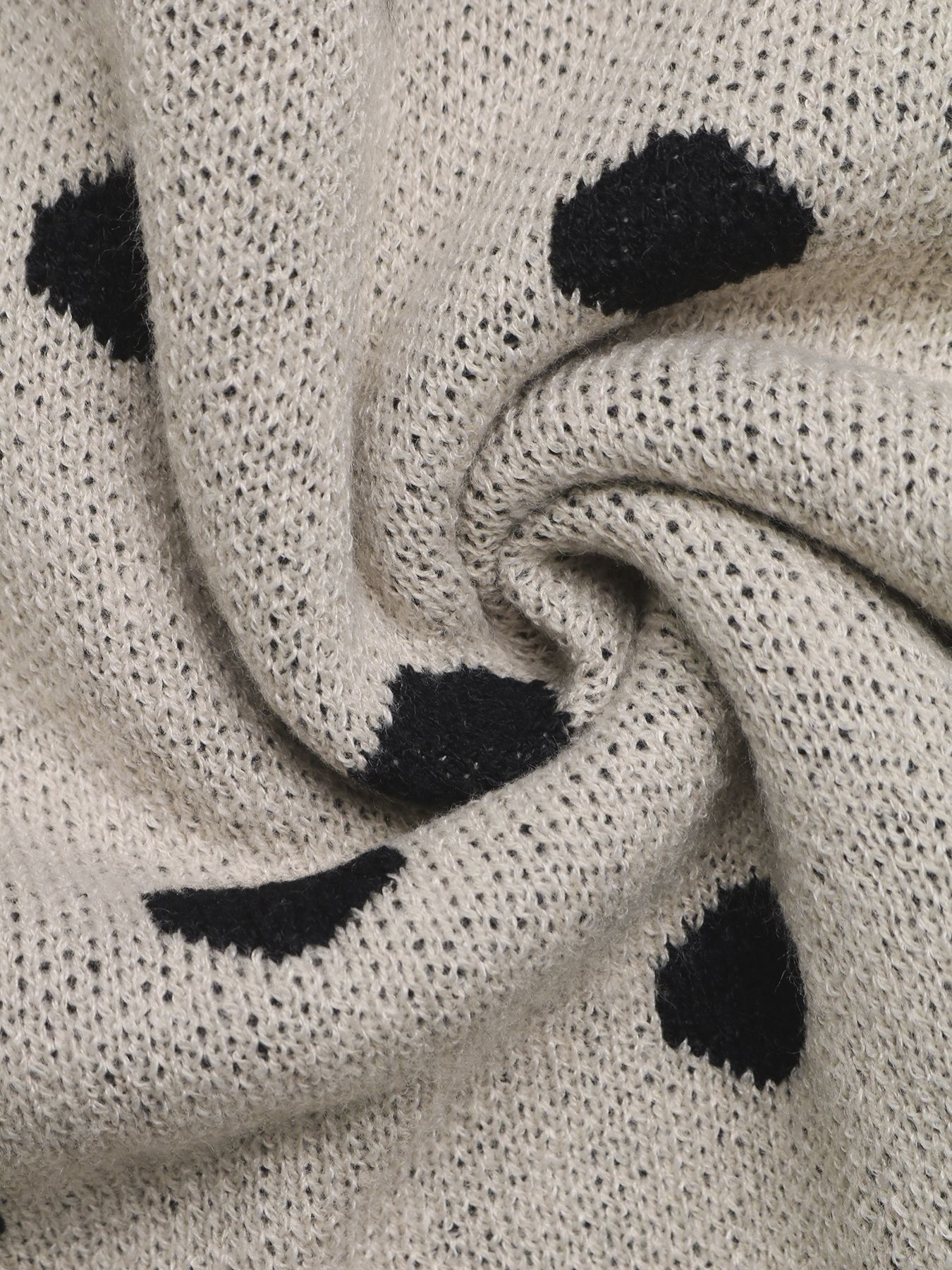 Beige Polka Dot Knit Crewneck Sweater