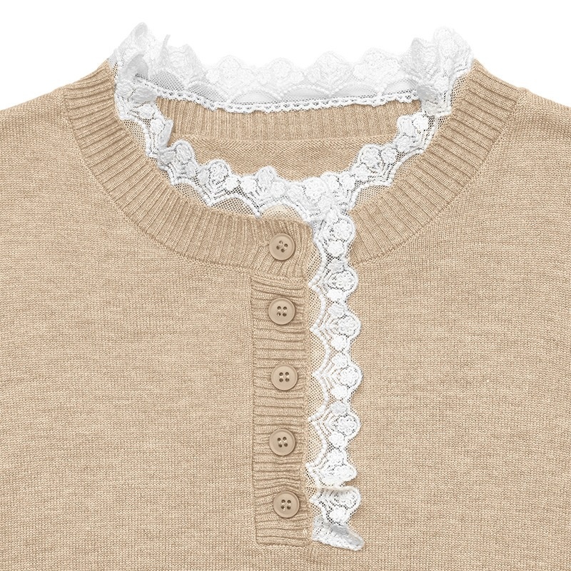 Women's Lace Trim Henley Knit Pullover Sweater