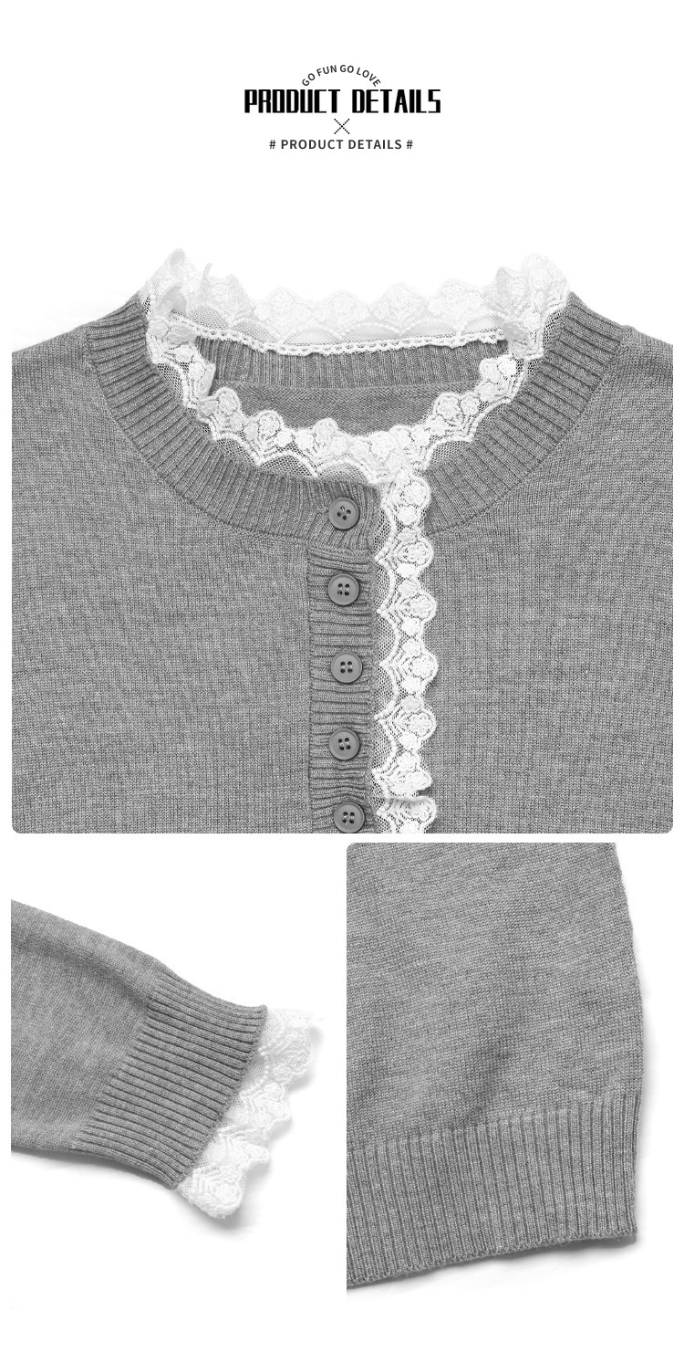 Women's Lace Trim Henley Knit Pullover Sweater