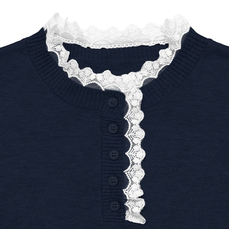 Women's Lace Trim Henley Knit Pullover Sweater