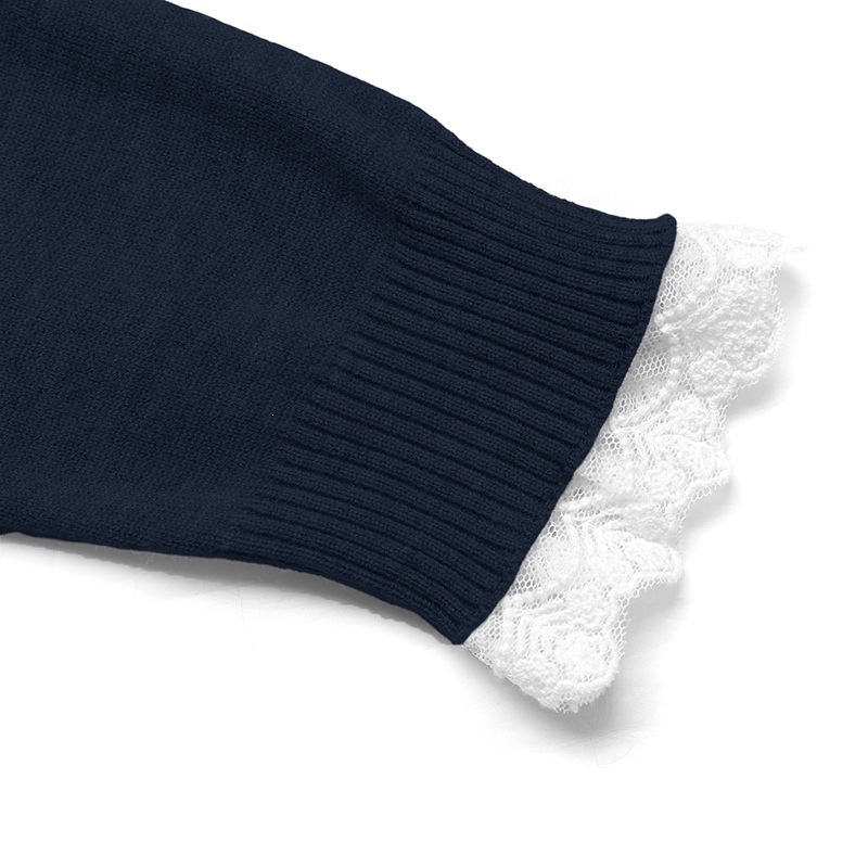 Women's Lace Trim Henley Knit Pullover Sweater
