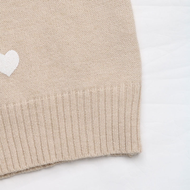 Women's Heart Pattern Lace Trim V-Neck Knit Sweater