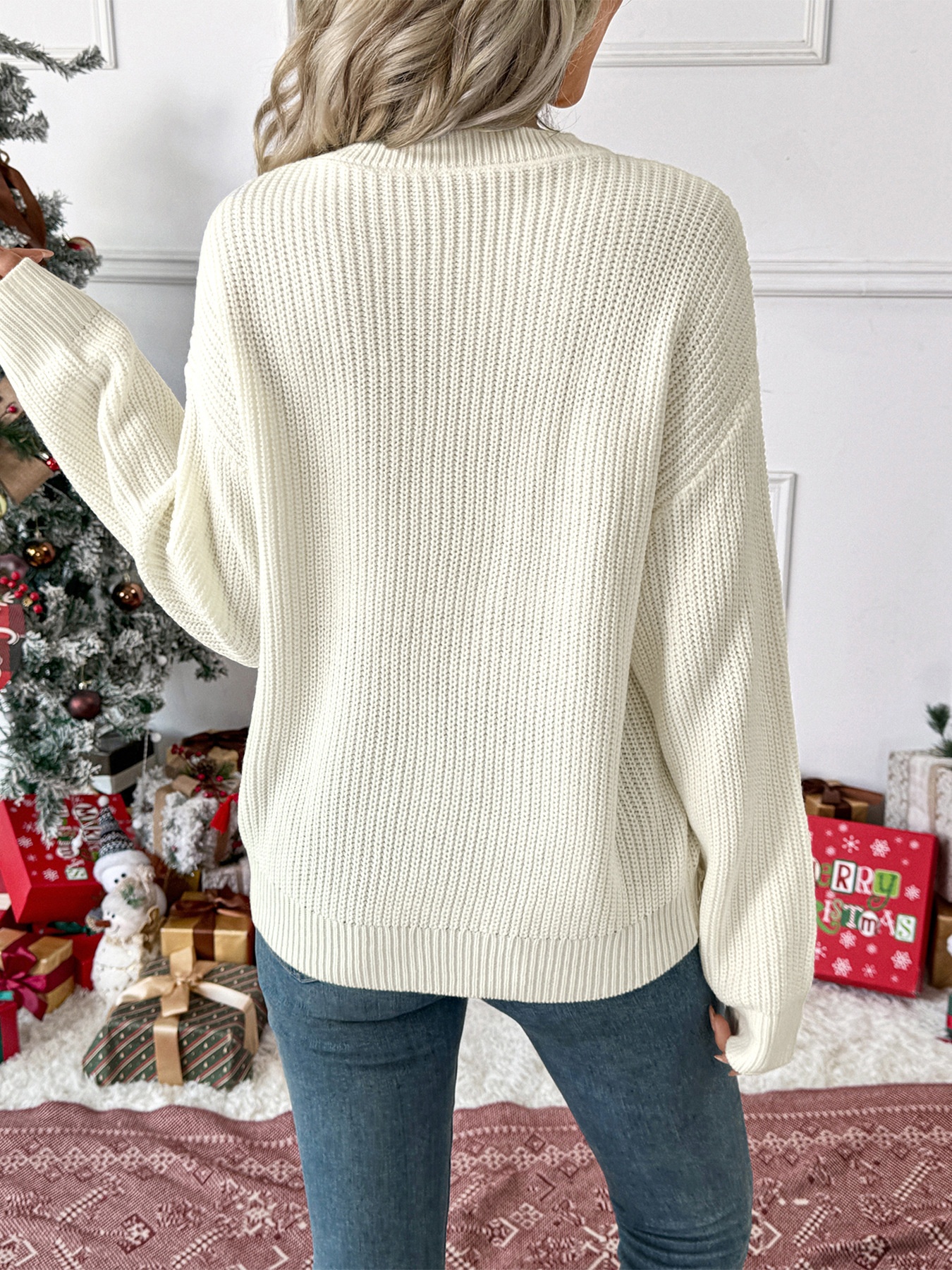 Women's Plaid Bow Crewneck Knit Sweater