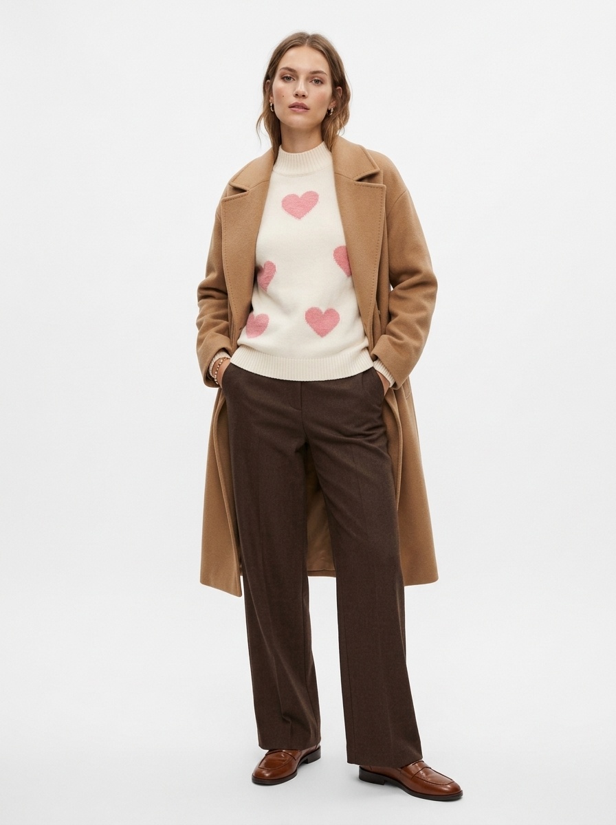 Women's Mock Neck Heart Jacquard Knit Sweater