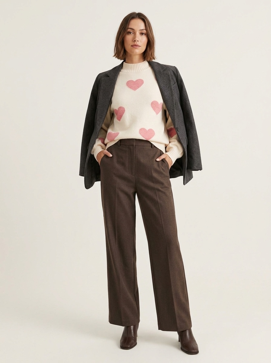 Women's Mock Neck Heart Jacquard Knit Sweater