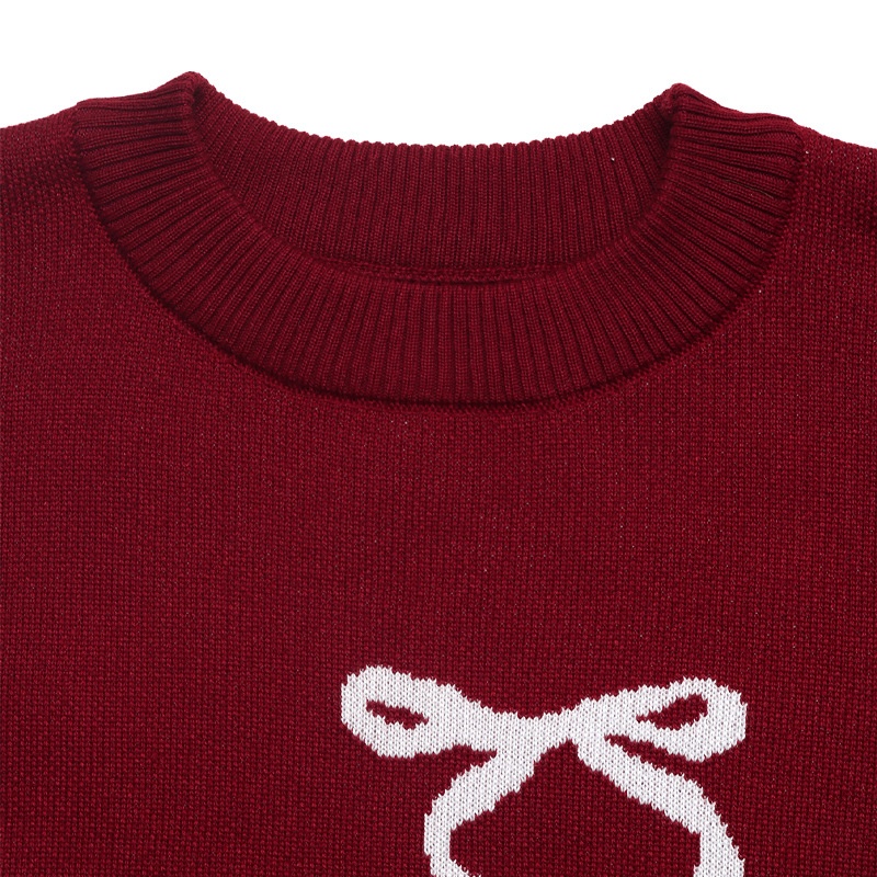 Women's Bow Jacquard Crew Neck Knit Sweater