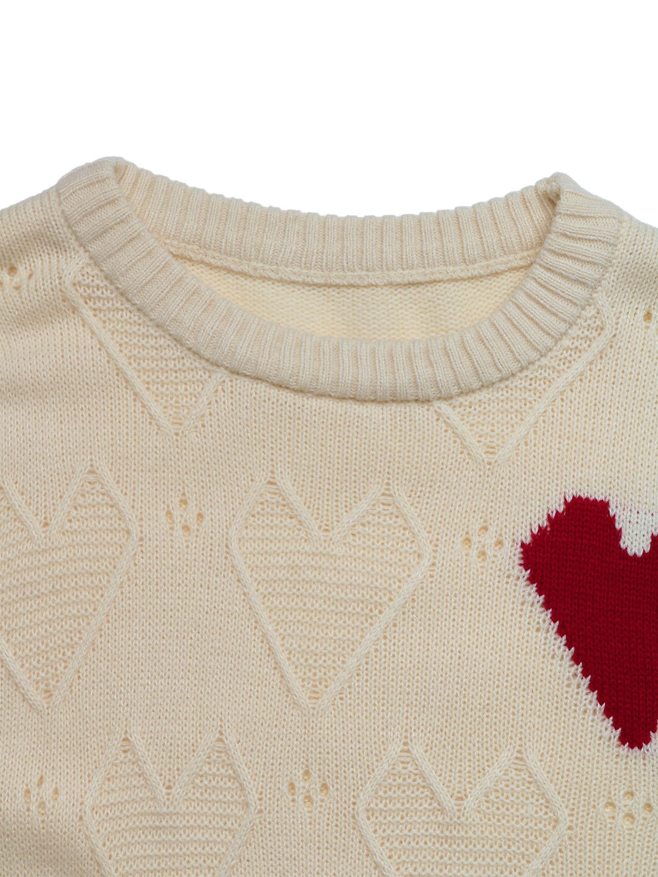 Women's Heart Pattern Knit Crewneck Sweater