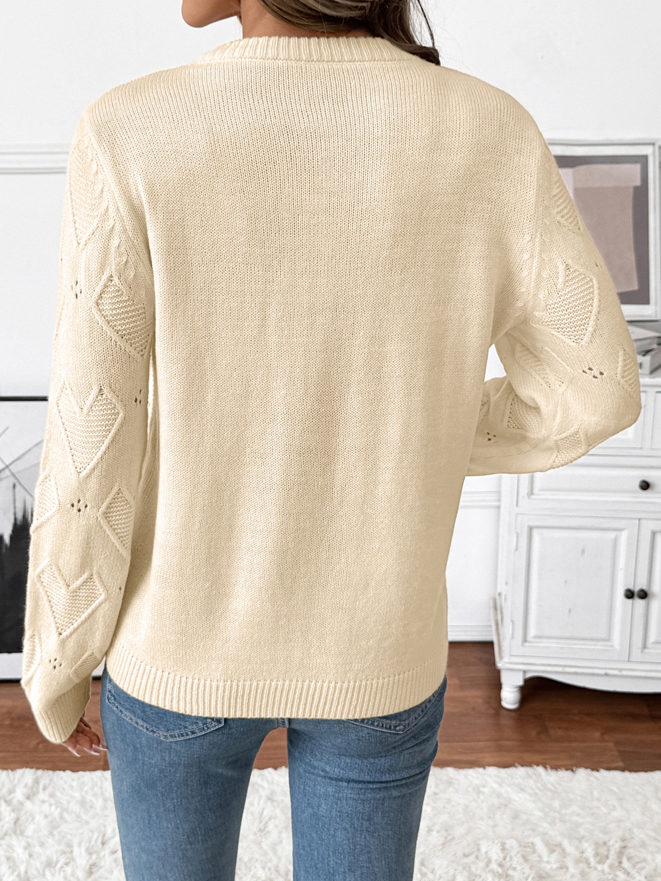 Women's Heart Pattern Knit Crewneck Sweater