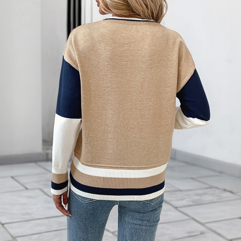 Women's Colorblock Crewneck Long Sleeve Knit Sweater
