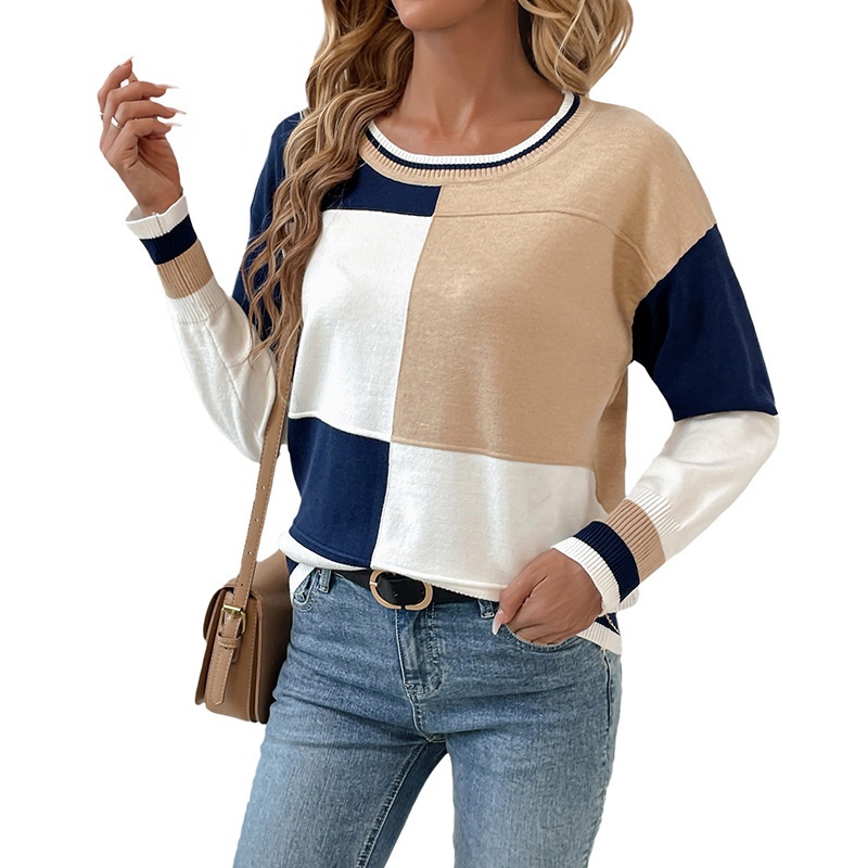 Women's Colorblock Crewneck Long Sleeve Knit Sweater