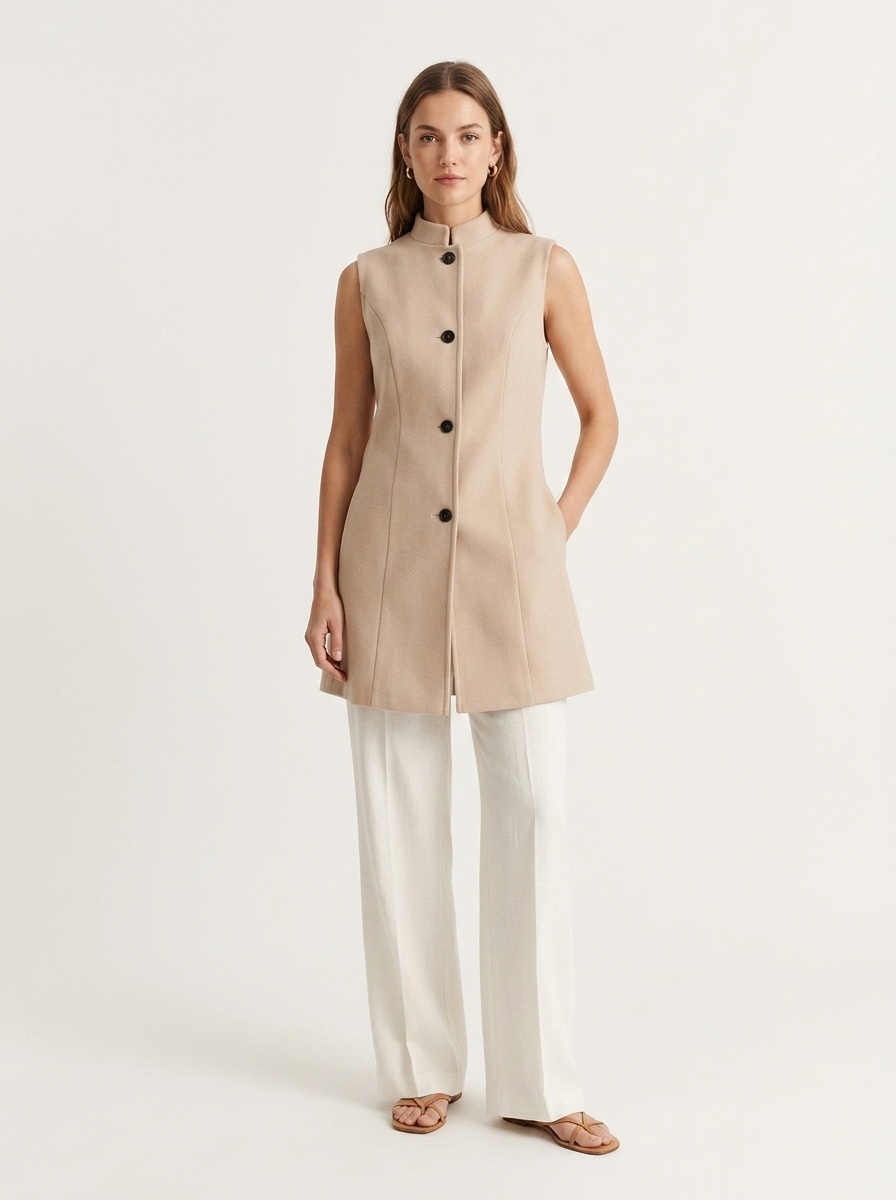 Women's Sleeveless Stand Collar Longline Vest Coat