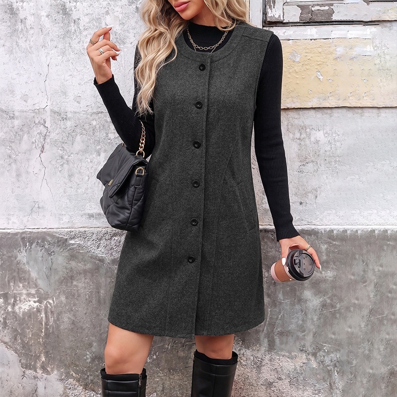 Women's Sleeveless Button-Front Long Vest Coat