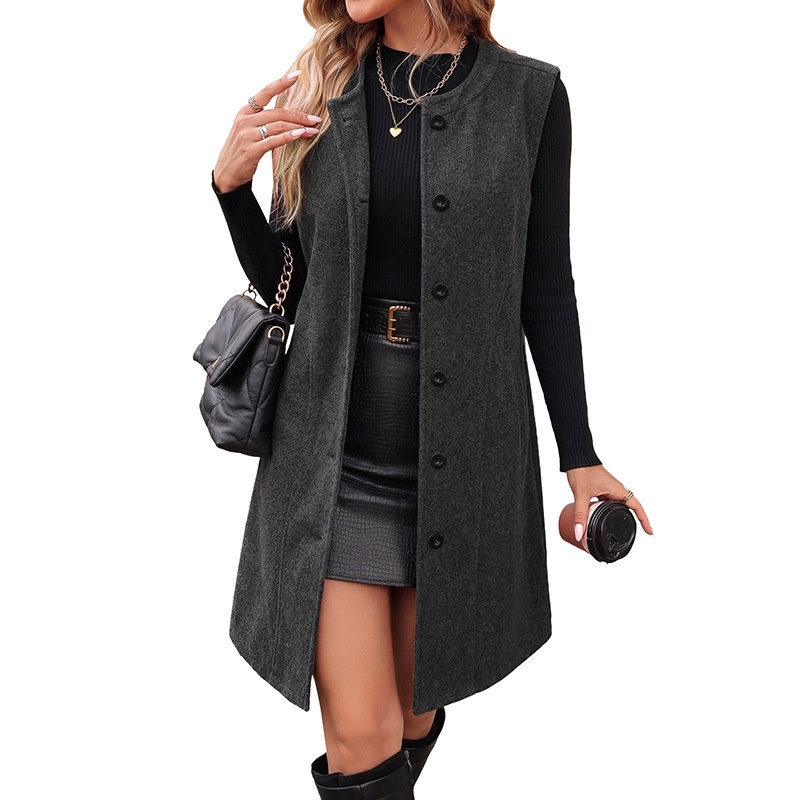 Women's Sleeveless Button-Front Long Vest Coat