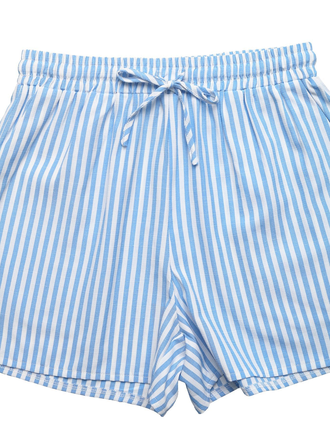 Completo composto da top senza maniche a righe con fiocco sul davanti e pantaloncini