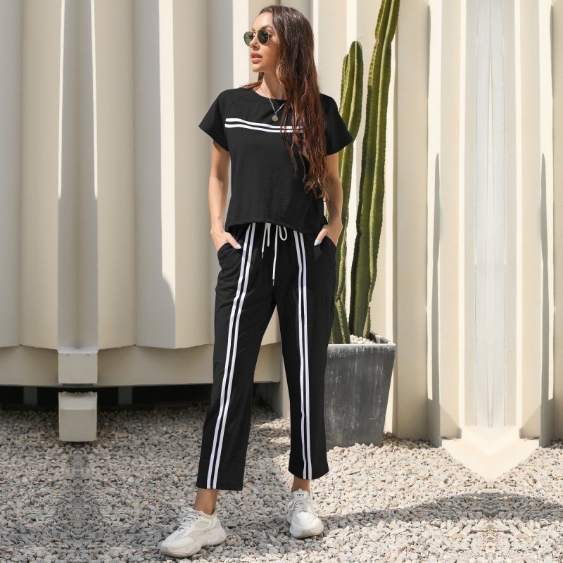 Women's Striped 2 Piece Tracksuit Set - Casual Loungewear