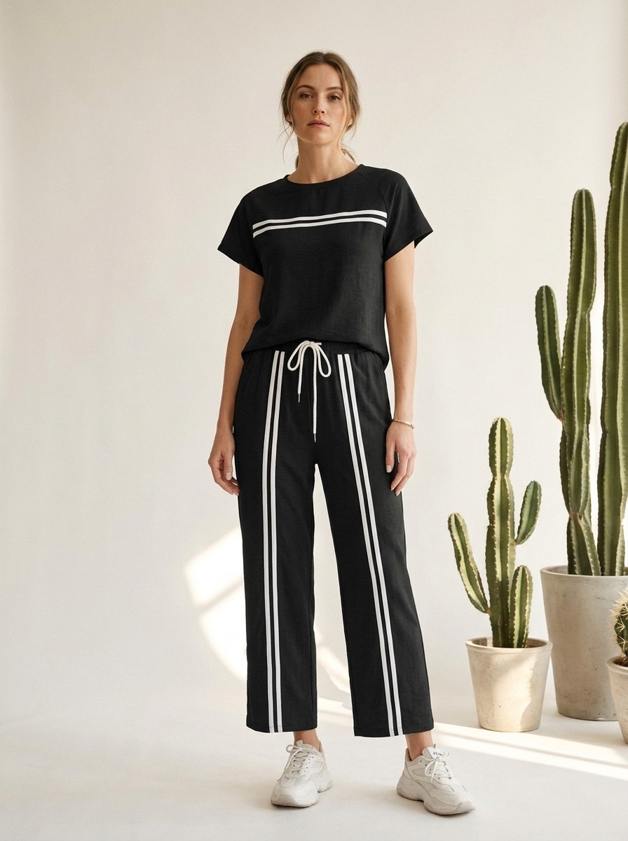 Women's Striped 2 Piece Tracksuit Set - Casual Loungewear