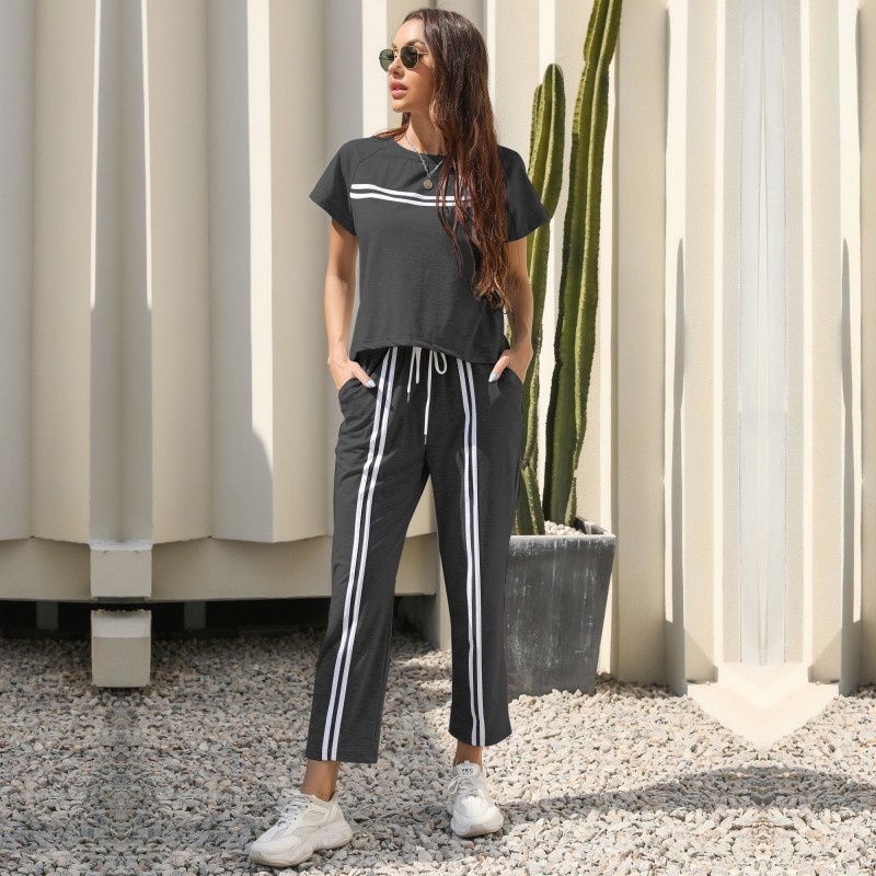 Women's Striped 2 Piece Tracksuit Set - Casual Loungewear