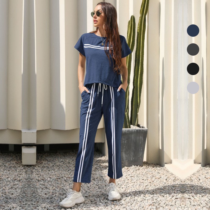 Women's Striped 2 Piece Tracksuit Set - Casual Loungewear