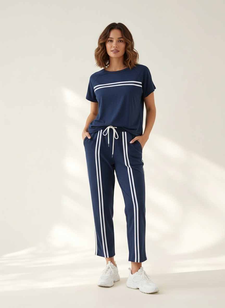 Women's Striped 2 Piece Tracksuit Set - Casual Loungewear