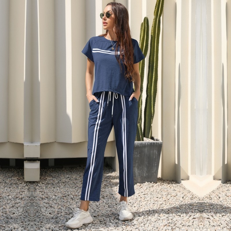 Women's Striped 2 Piece Tracksuit Set - Casual Loungewear