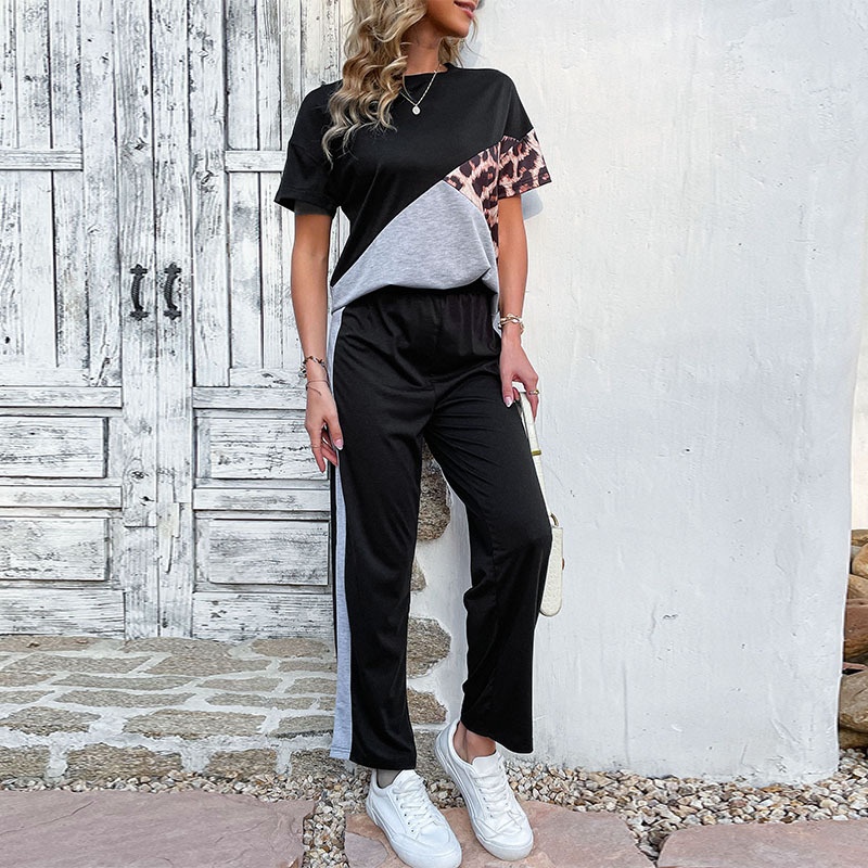 Women's Color Block Leopard Print Loungewear Set