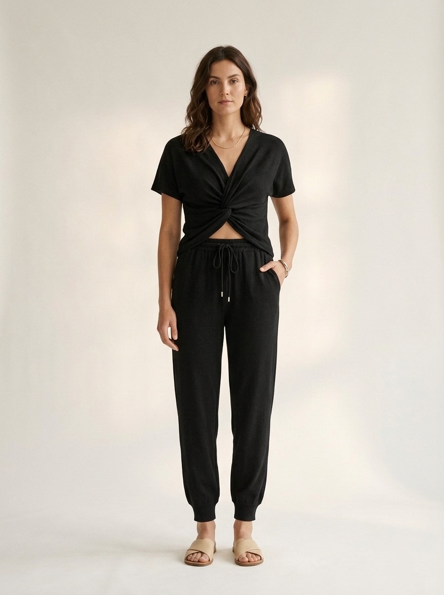 Women's Twist Front Top & Jogger Pants 2-Piece Set