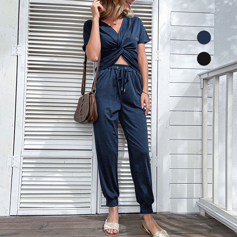 Women's Twist Front Top & Jogger Pants 2-Piece Set