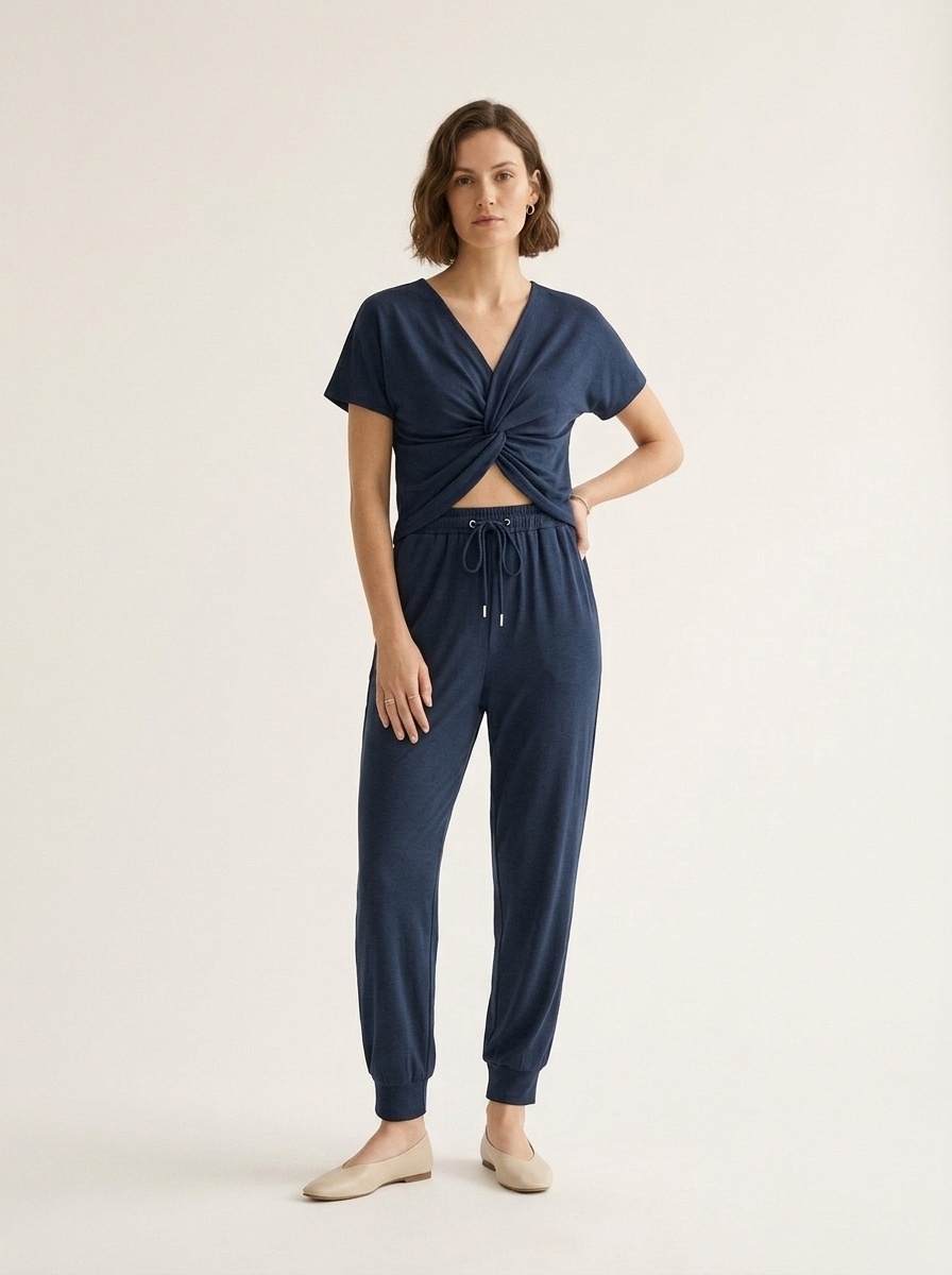 Women's Twist Front Top & Jogger Pants 2-Piece Set