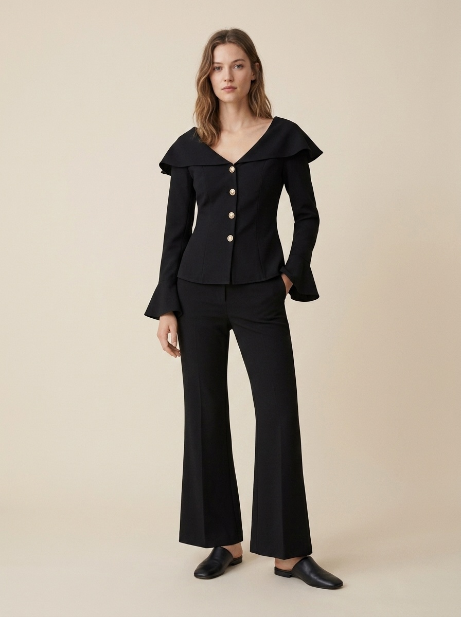 Women's Off-Shoulder Peplum Top and Flared Pants Set
