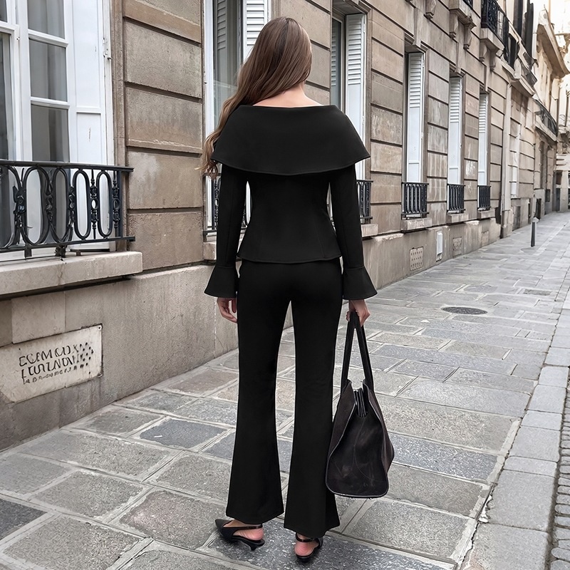 Women's Off-Shoulder Peplum Top and Flared Pants Set