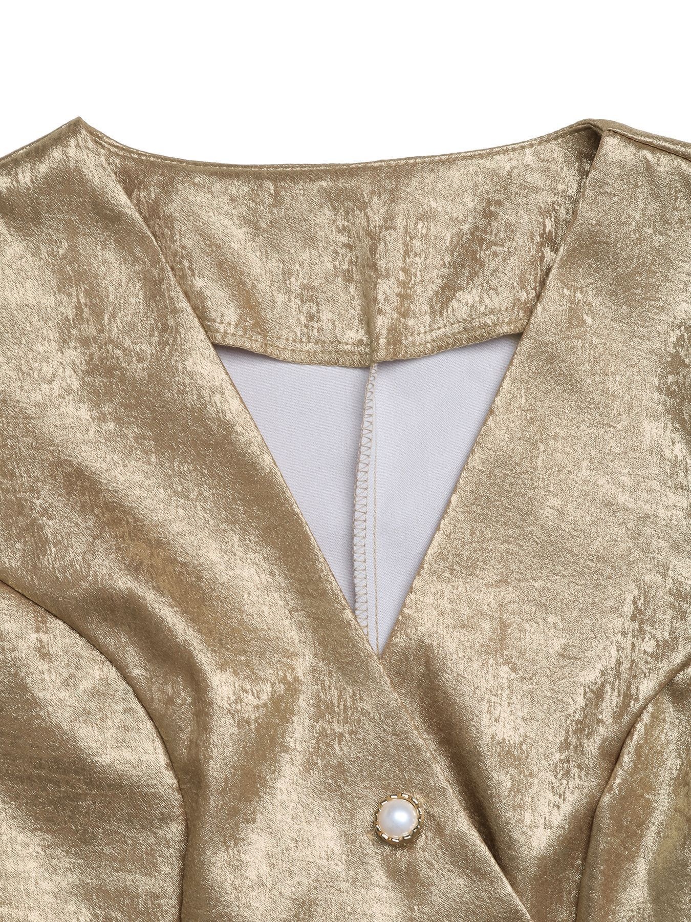 Metallic Gold Asymmetrical Button Blazer Jacket