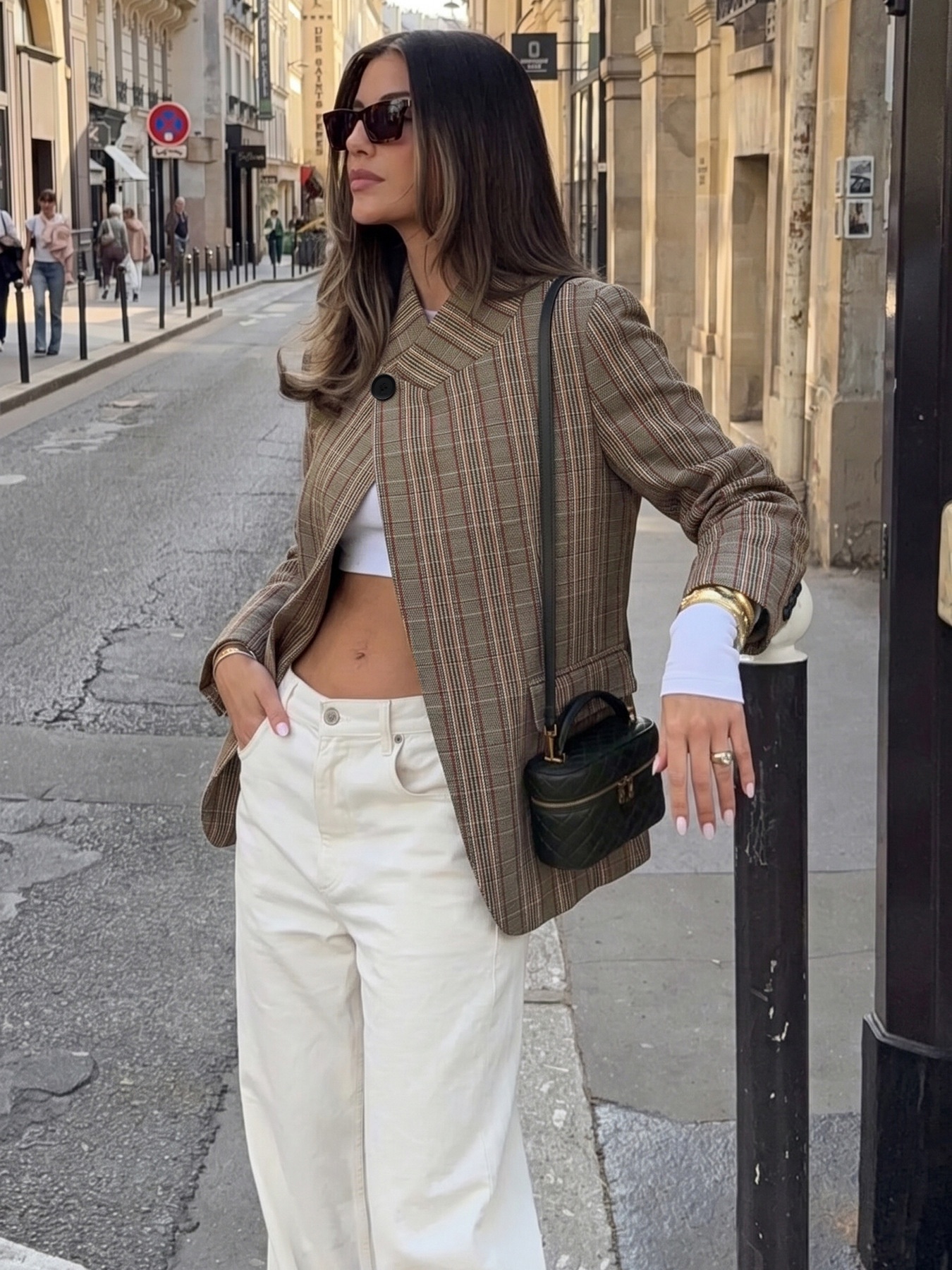 Women's Plaid Asymmetric High Neck Blazer Jacket